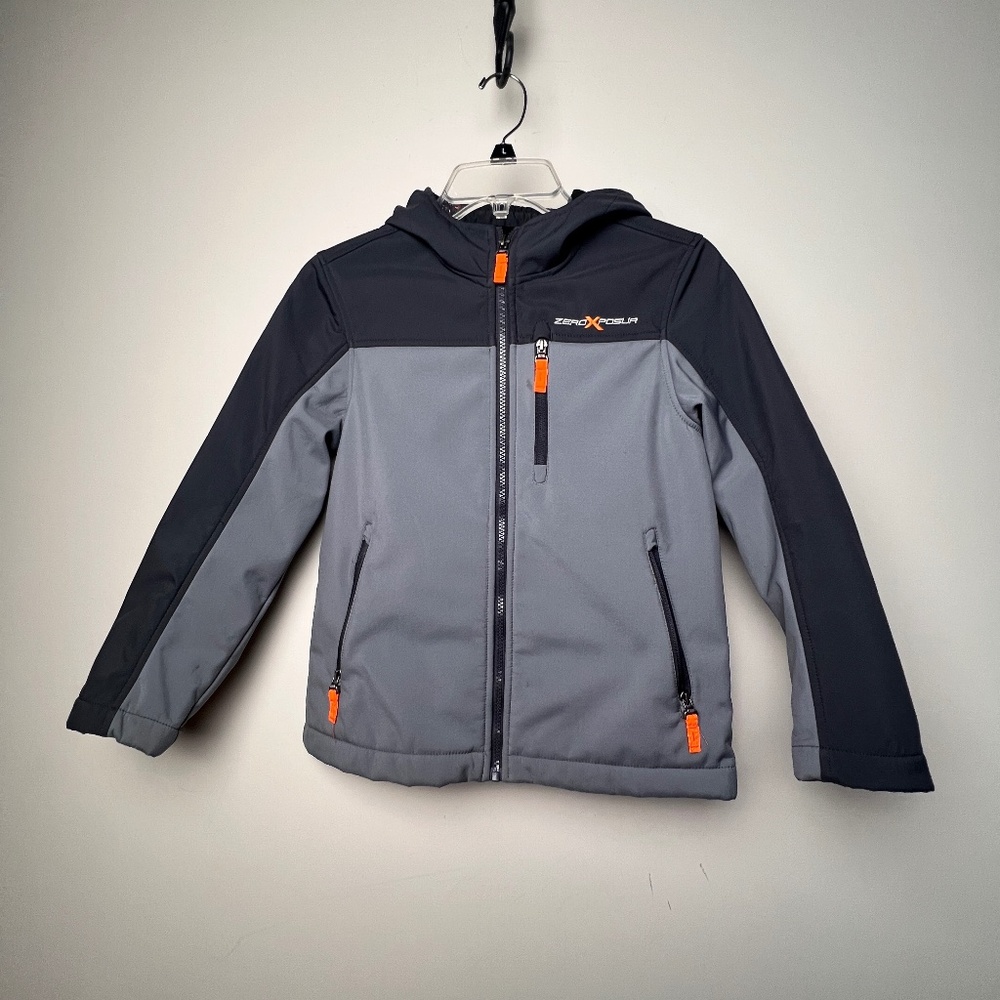 ZeroXposur Full Zip Hooded Jacket Grey Black Orange accents Boys Small